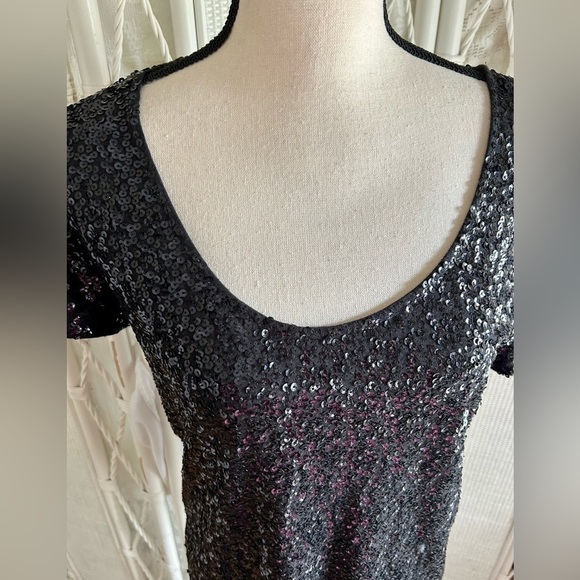 J.Crew Factory Top Black Sequin Short Sleeve Tee Sparkle Glitter size Large - Picture 6 of 16